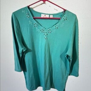 Quacker Factory Teal women’s medium Top with Eyelet Detail